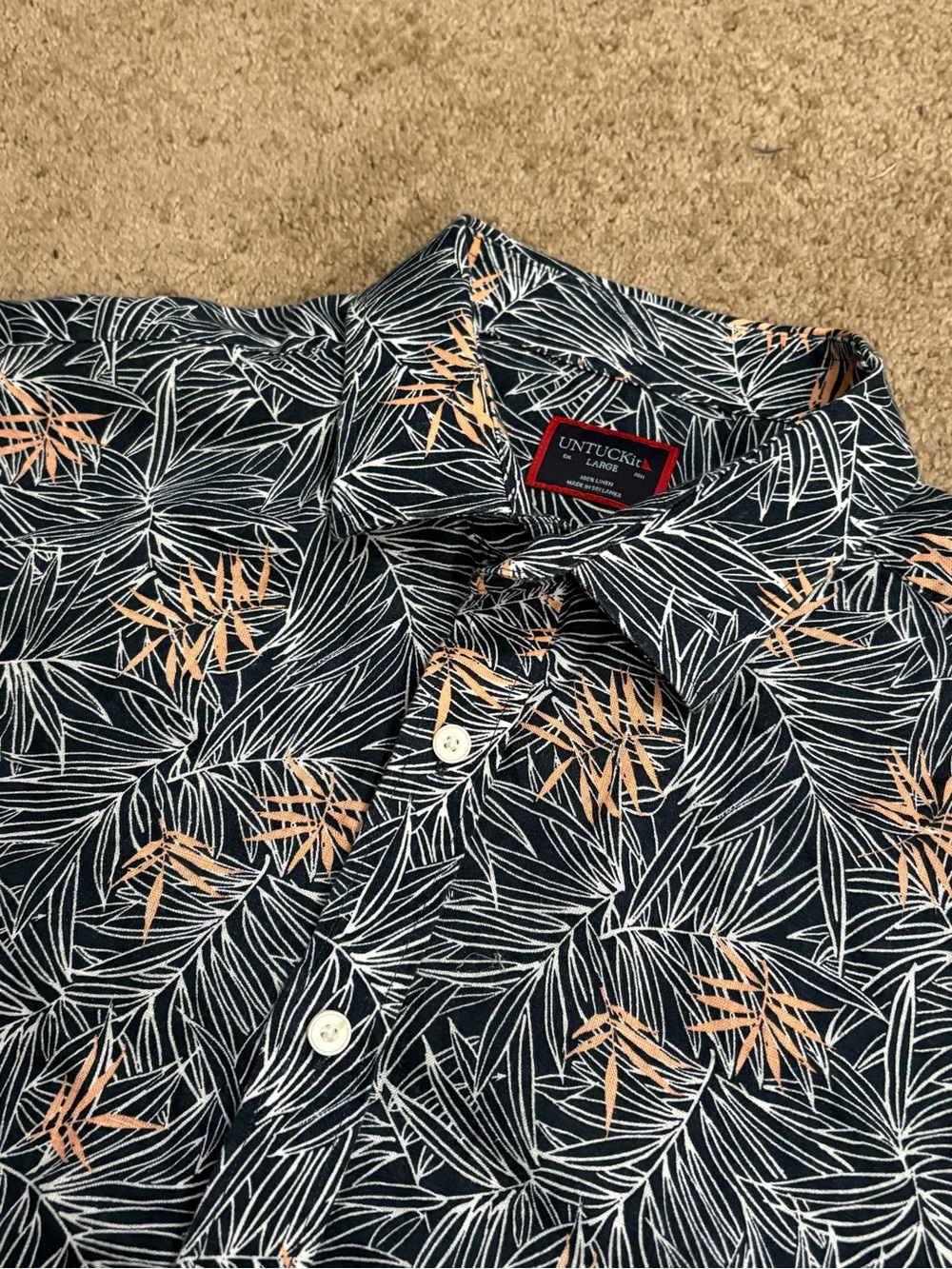UNTUCKit Linen Hawaiian Shirt Mens Large Floral Short Sleeve Button Up Beach
